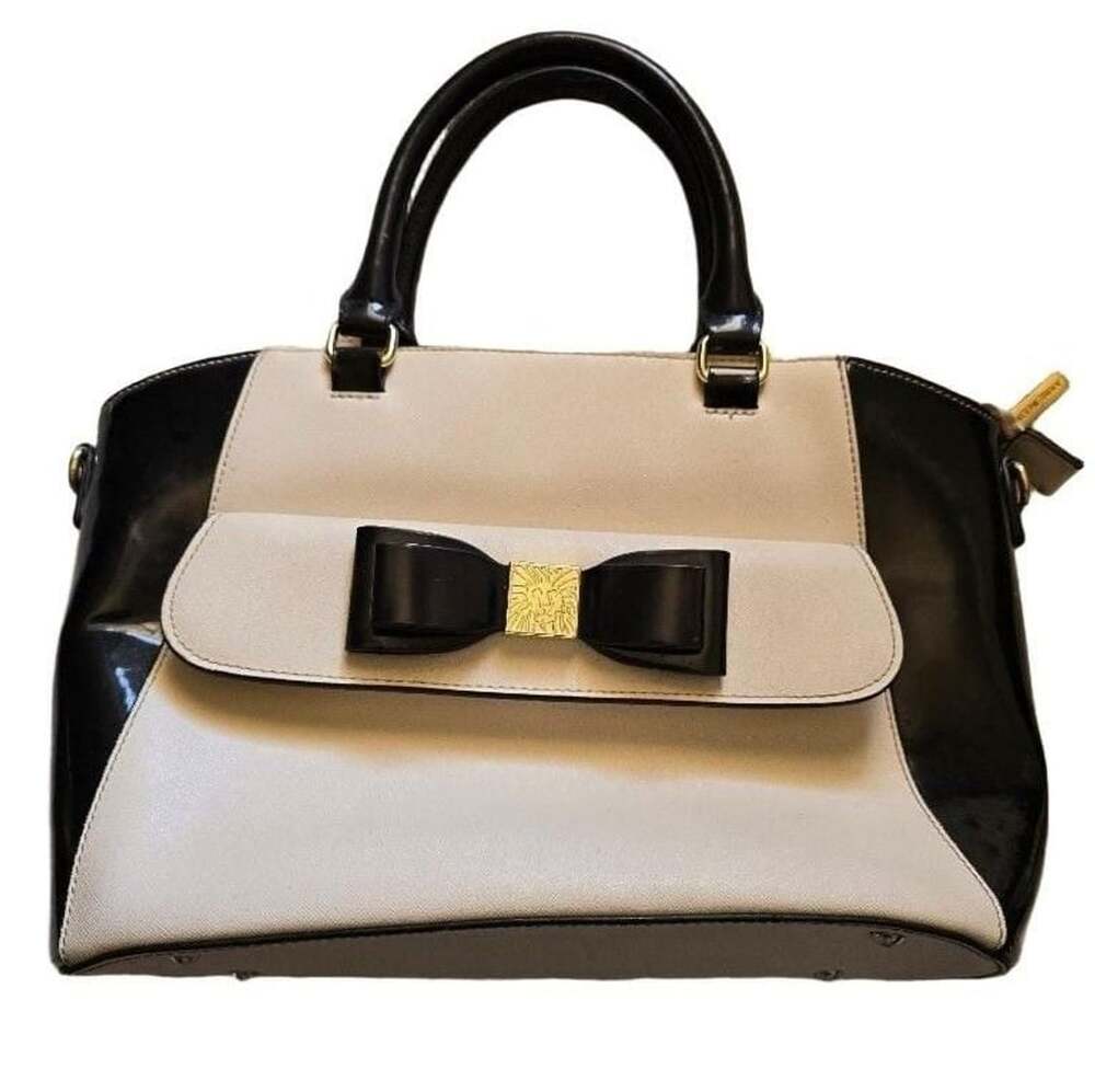 Anne Klein Black and White Bow Satchel Handbag